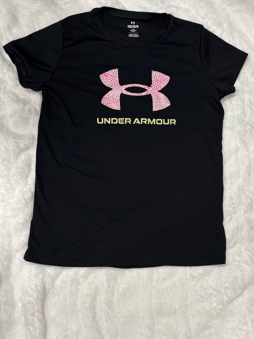 Under Armour Girls Black Pink Logo Athletic Performance T-Shirt YLG